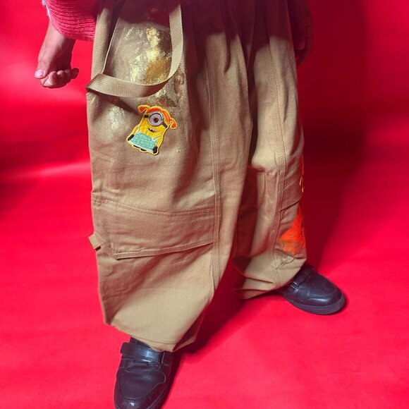 Upcycled Kids Harajuku Pants – Golden Minion Design, Hand-Painted, Fits 8–10 Yrs - Picture 1 of 12